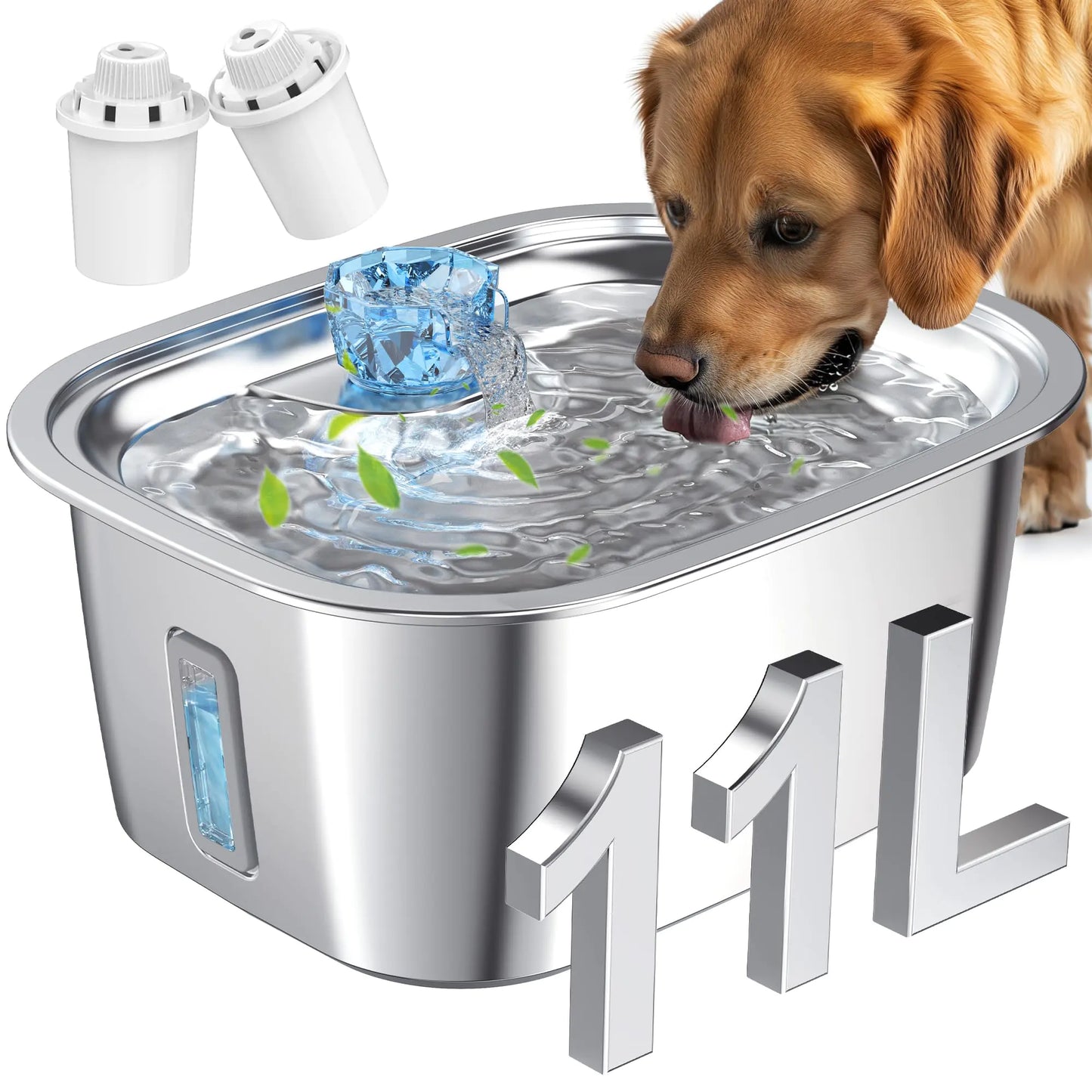 Stainless Steel Dog Water Fountain for Large Dogs 3 Gallon Extra Large Capacity Pet Water Fountain with 2 Filters Automatic Dog Fountain Dog Water Bowl Dispenser Indoor Quiet Pump Dishwasher Safe